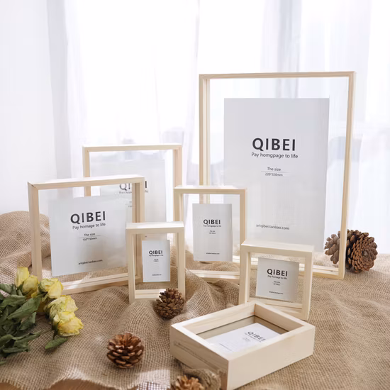 Wholesale Transparent Double Sided Glass Picture Wooden Frame and Acrylic Floating Photo Frame Wall Art Marco