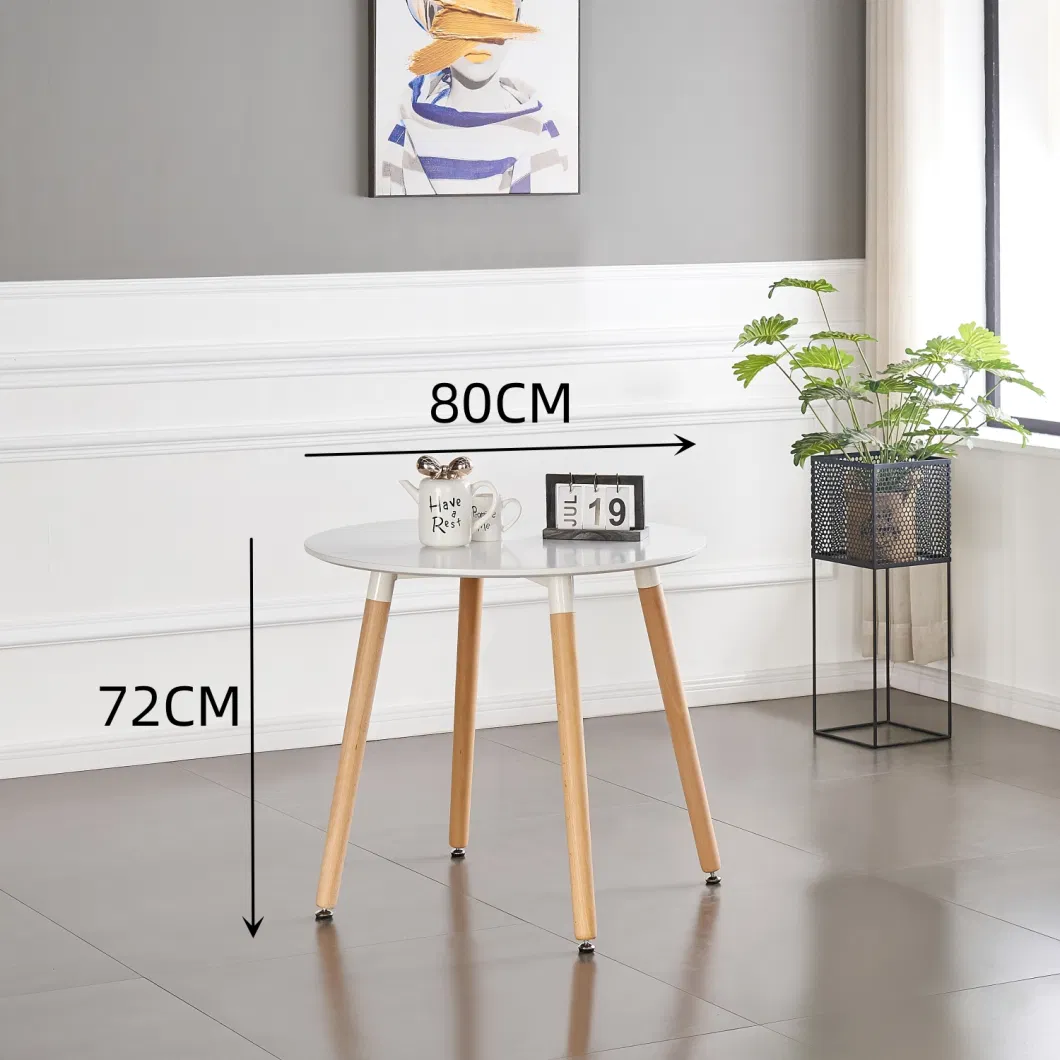 Wholesale Home Dining Room Furniture Modern White MDF Round Beech Wood Leg Tiny Dining Table