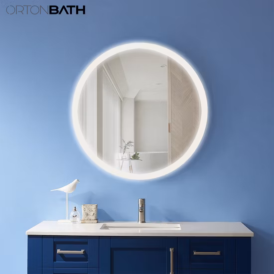 Ortonbath 라운드 전면 조명 LED 욕실 세면대 거울, 3가지 색상 밝기 조절 가능, 안티 기능이 있는 화장 거울